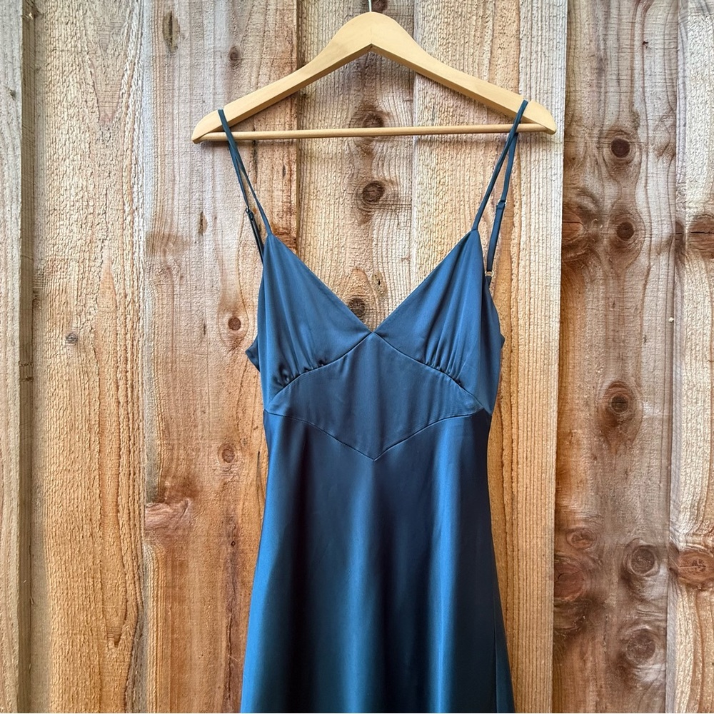 Peacock Teal Blue Satin Tie-Back Midi Slip Dress πΏ - Picture 5 of 10